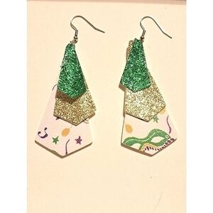 Mardi Gras Earrings Leather Faux Style Glittery Fashion